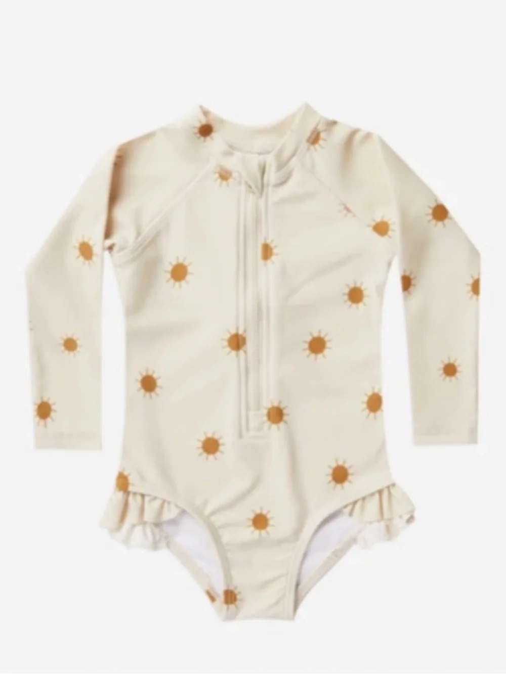 Rylee + Cru Cream One-Piece Rashguard with Gold Sun Print 4/5T